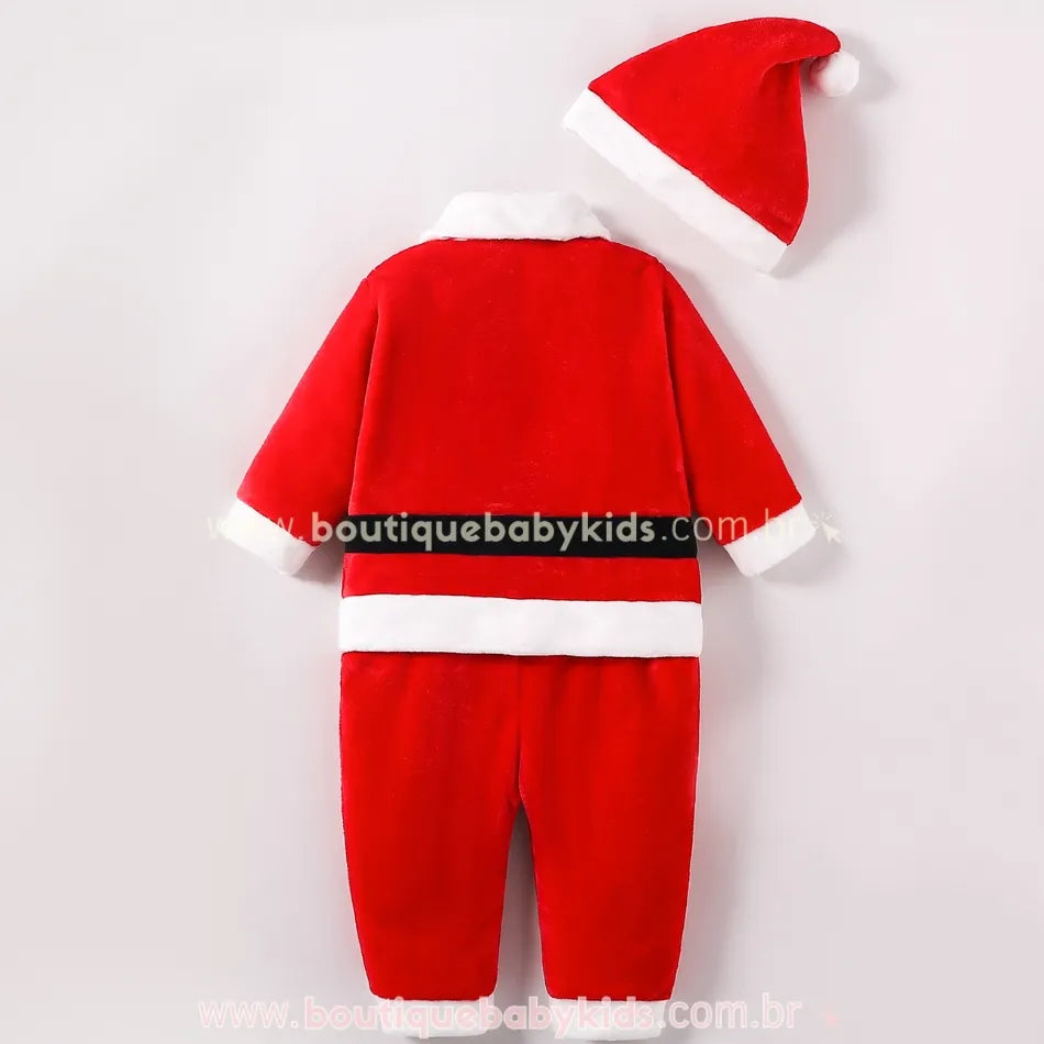 Macacão Bebê Fantasia Papai Noel com Gorro