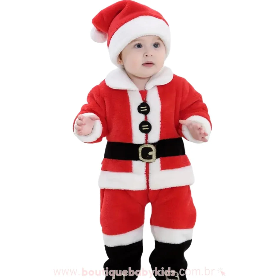 Macacão Bebê Fantasia Papai Noel com Gorro