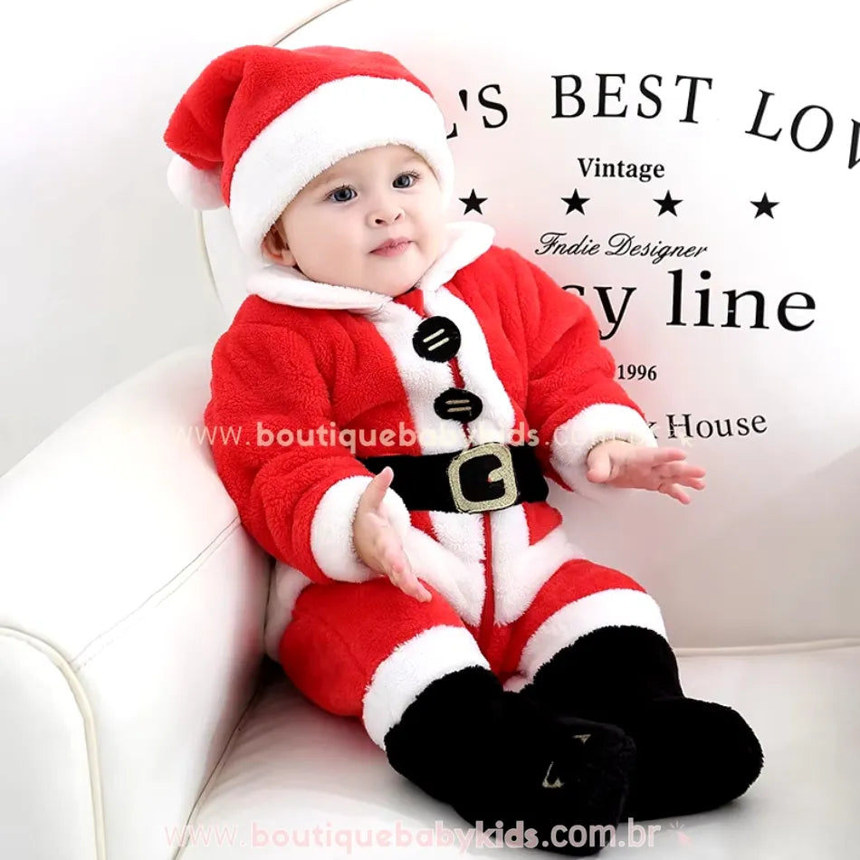 Macacão Bebê Fantasia Papai Noel com Gorro