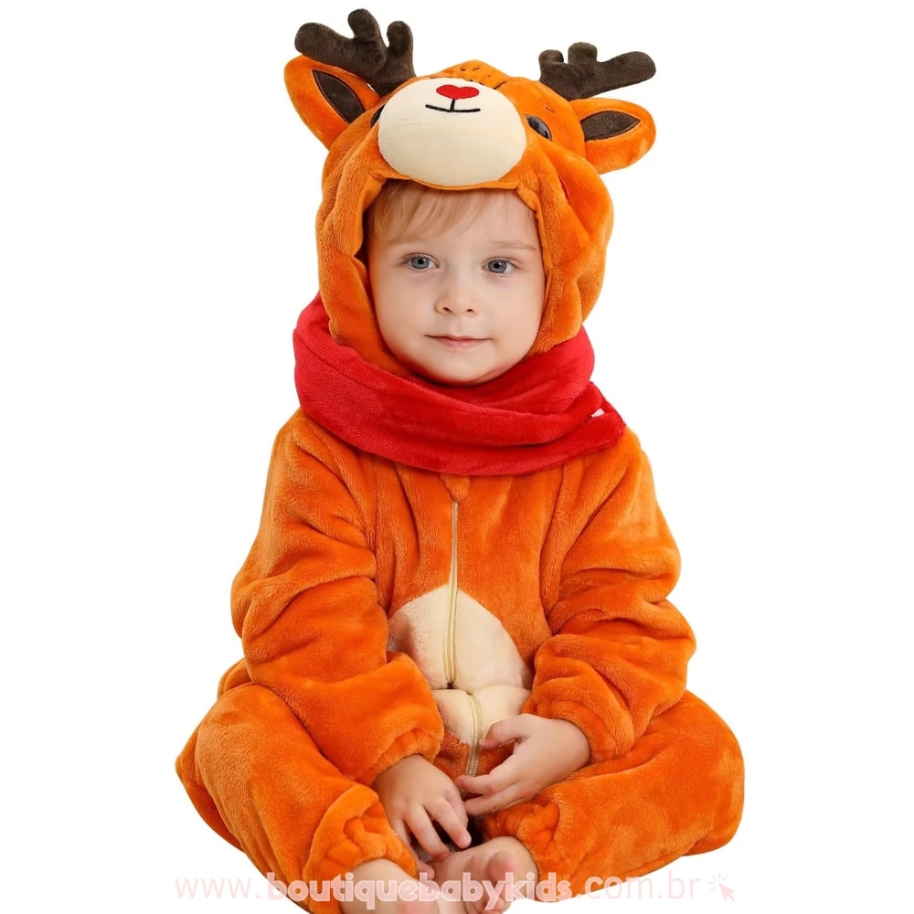 Macacão Bebê Fantasia Bichinho Rena com Cachecol - Boutique Baby Kids