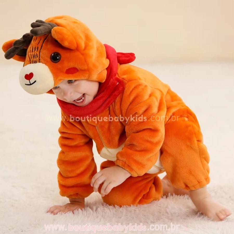 Macacão Bebê Fantasia Bichinho Rena com Cachecol - Boutique Baby Kids