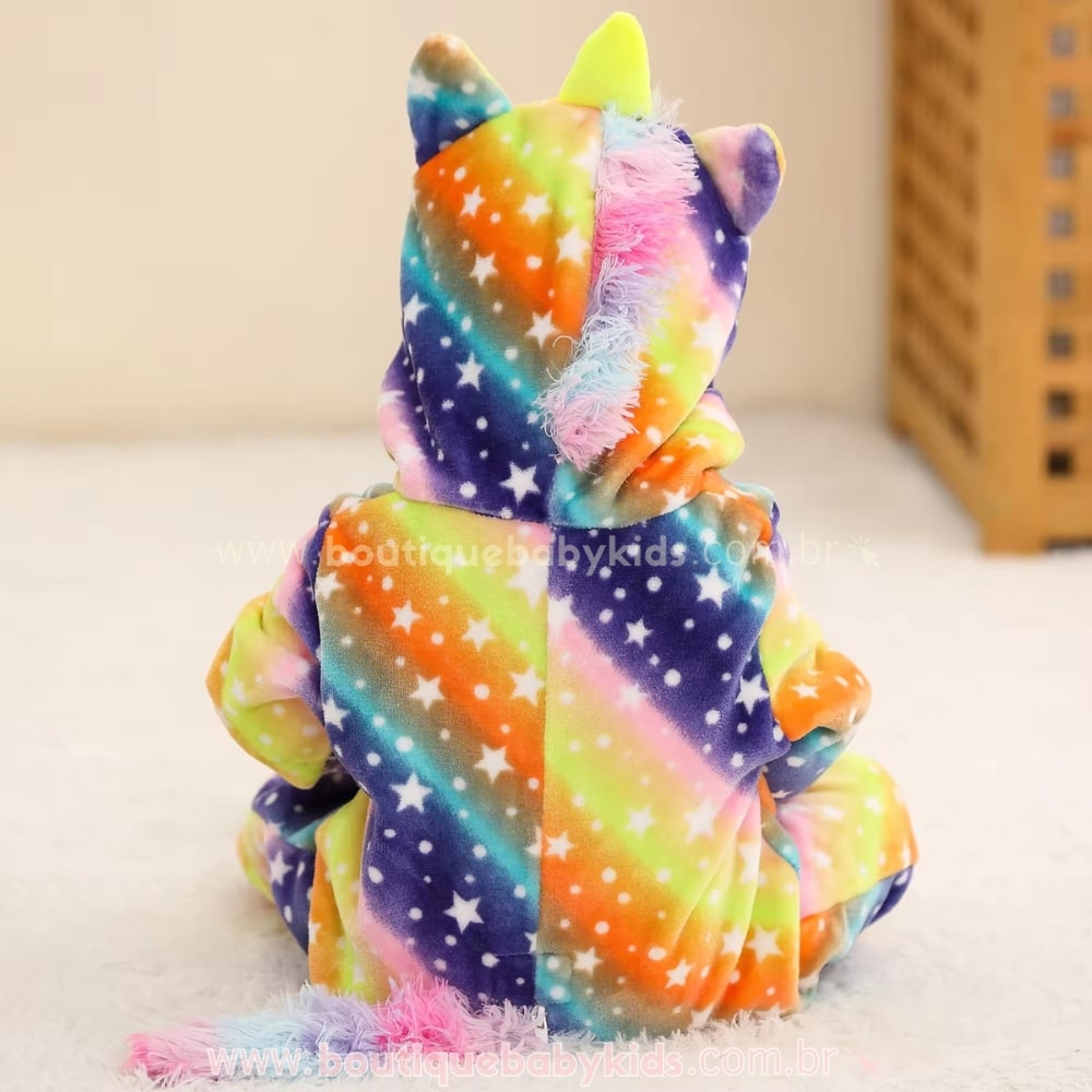 Macacão Bebê Fantasia  Bichinho Unicórnio Colorido - Boutique Baby Kids