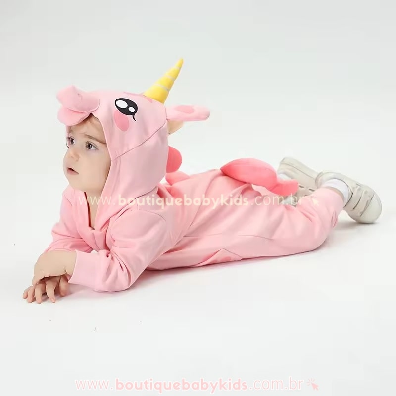 Macacão Bebê Fantasia Bichinho Unicórnio Rosa - Boutique Baby Kids