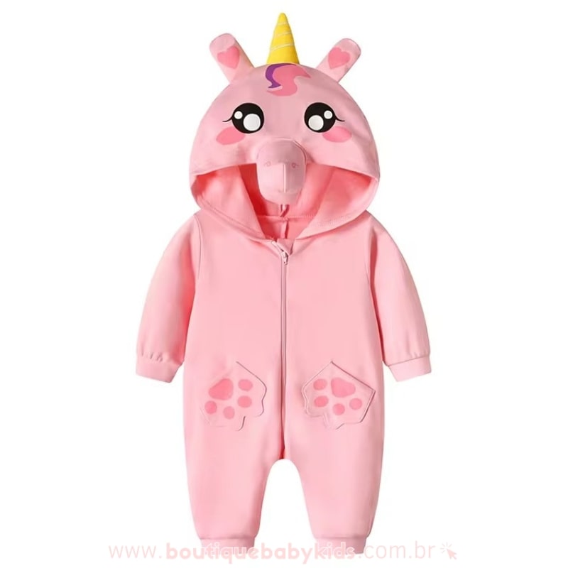 Macacão Bebê Fantasia Bichinho Unicórnio Rosa - Boutique Baby Kids