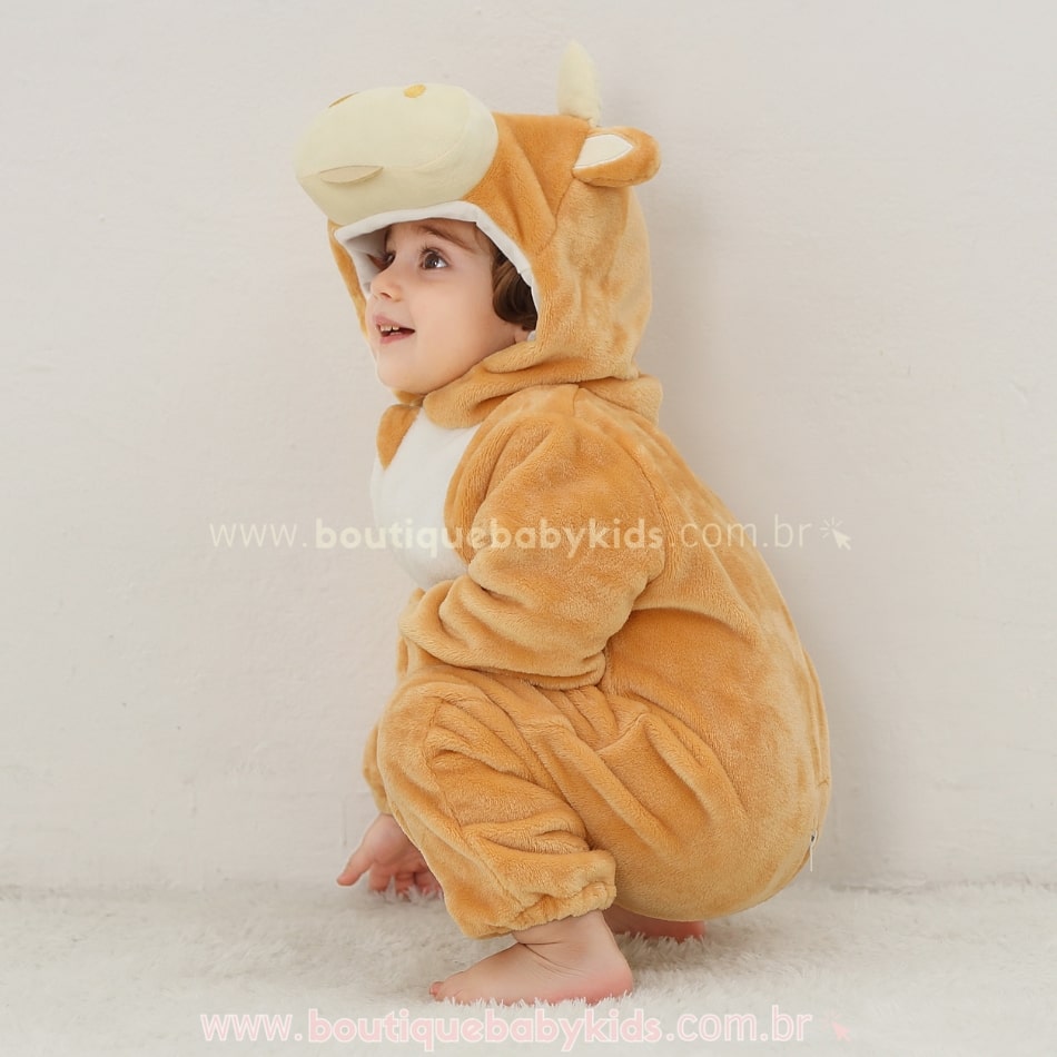 Macacão Bebê Fantasia Vaquinha Bege - Boutique Baby Kids