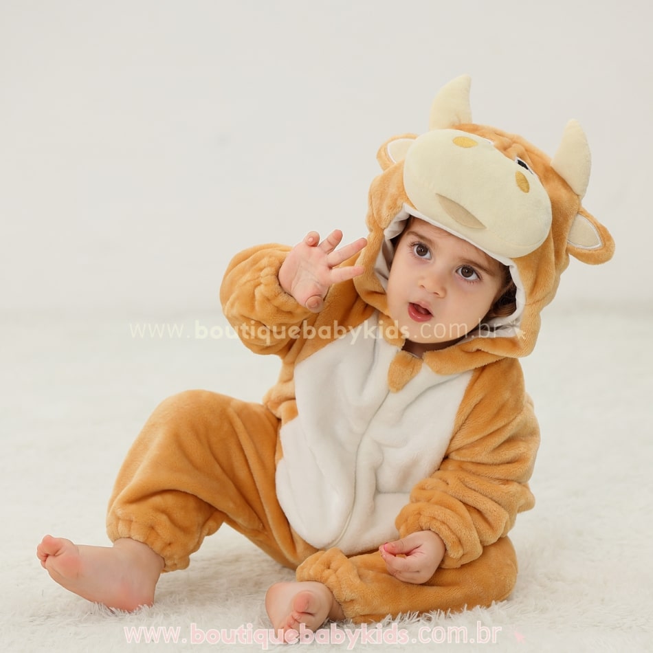 Macacão Bebê Fantasia Vaquinha Bege - Boutique Baby Kids