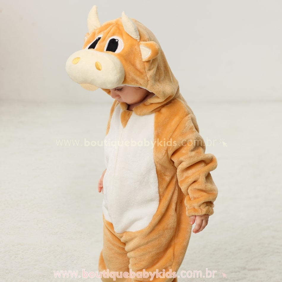 Macacão Bebê Fantasia Vaquinha Bege - Boutique Baby Kids