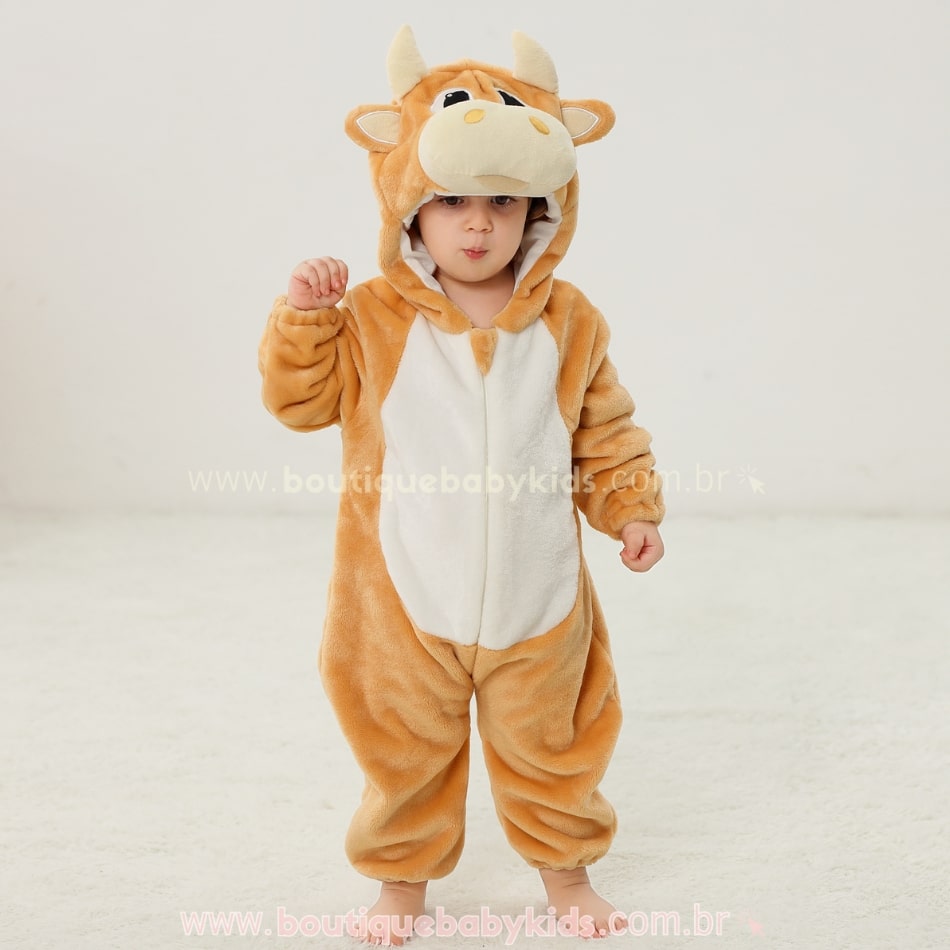 Macacão Bebê Fantasia Vaquinha Bege - Boutique Baby Kids
