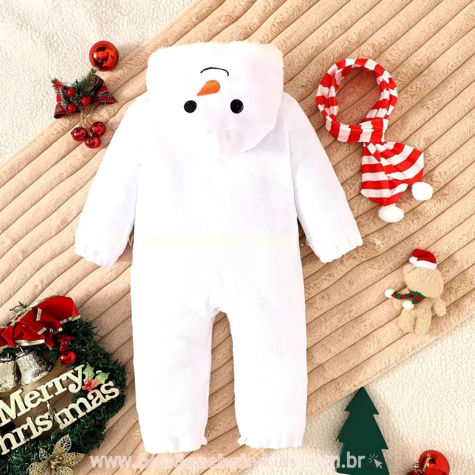 Macacão Bebê Natalino Boneco de Neve com Cachecol - Boutique Baby Kids