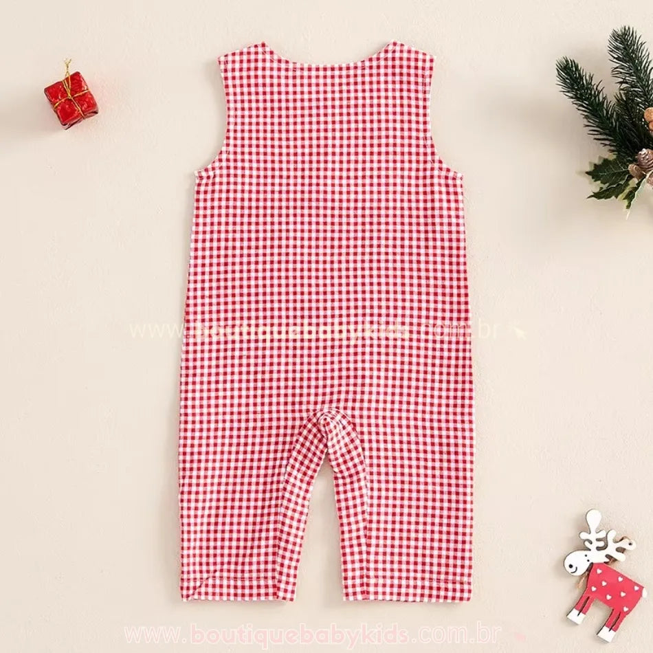 Macacão Bebê Primeiro Natal Papai Noel Xadrez
