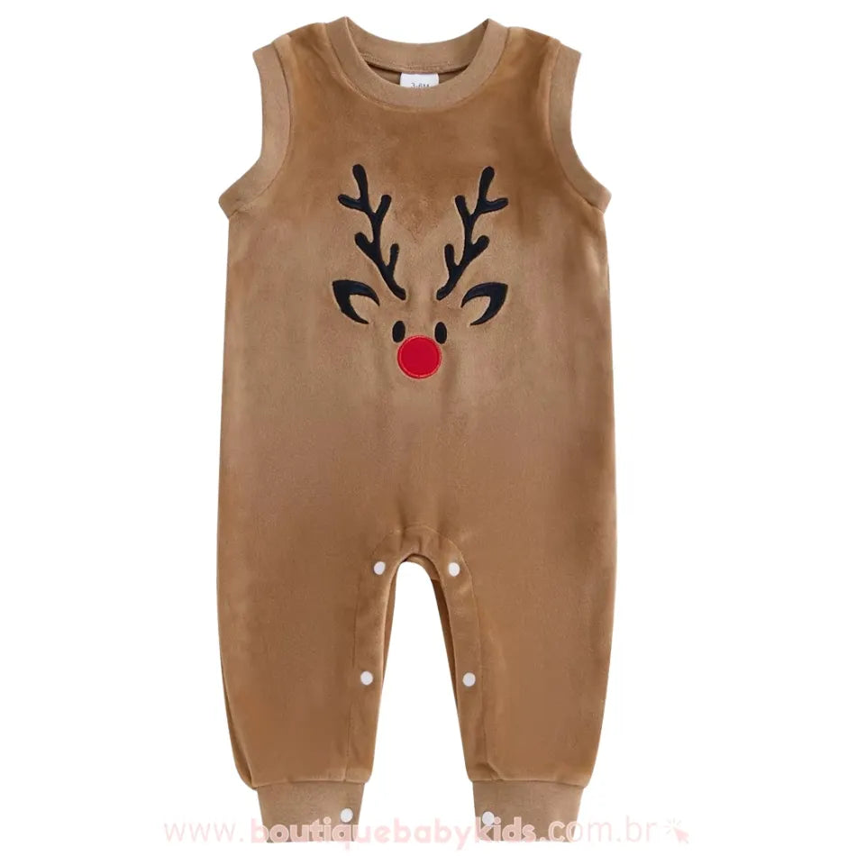 Macacão Bebê Temático Rena de Natal