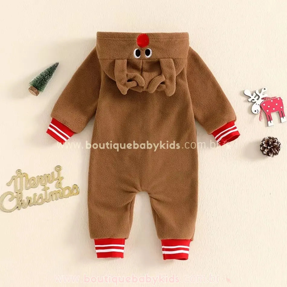 Macacão Bebê Temático Fantasia Rena de Natal - Boutique Baby Kids