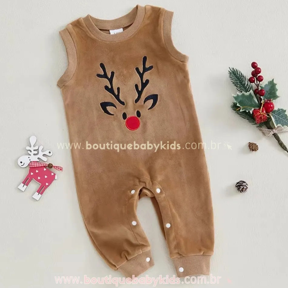 Macacão Bebê Temático Rena de Natal