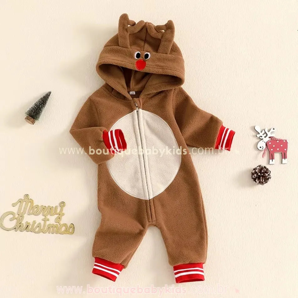 Macacão Bebê Temático Fantasia Rena de Natal - Boutique Baby Kids