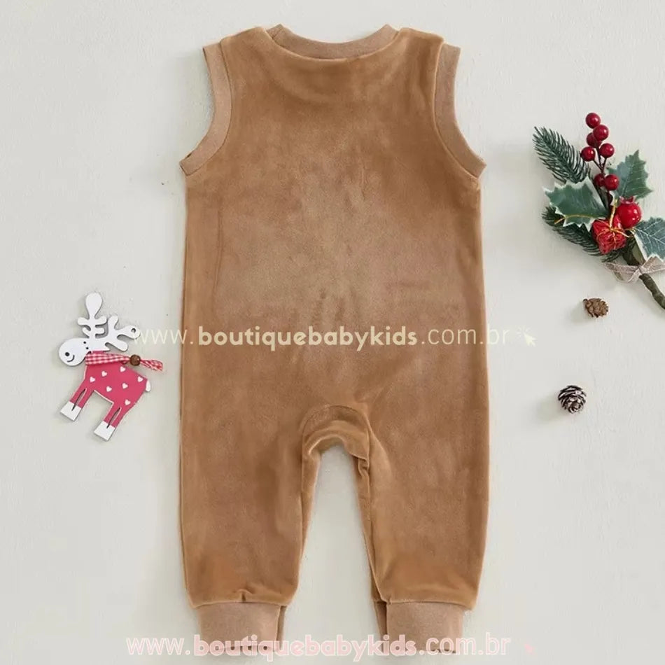 Macacão Bebê Temático Rena de Natal