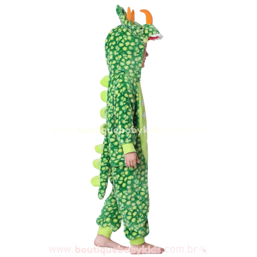 Macacão Infantil Fantasia Kigurumi Dinossauro Verde - Boutique Baby Kids