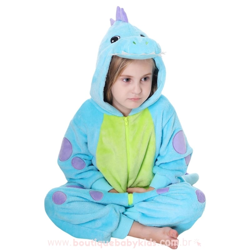 Macacão Infantil Fantasia Dinossauro Azul - Boutique Baby Kids
