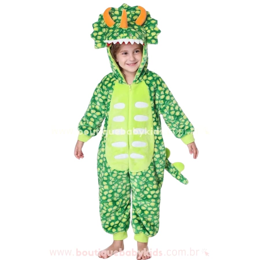 Macacão Infantil Fantasia Kigurumi Dinossauro Verde - Boutique Baby Kids