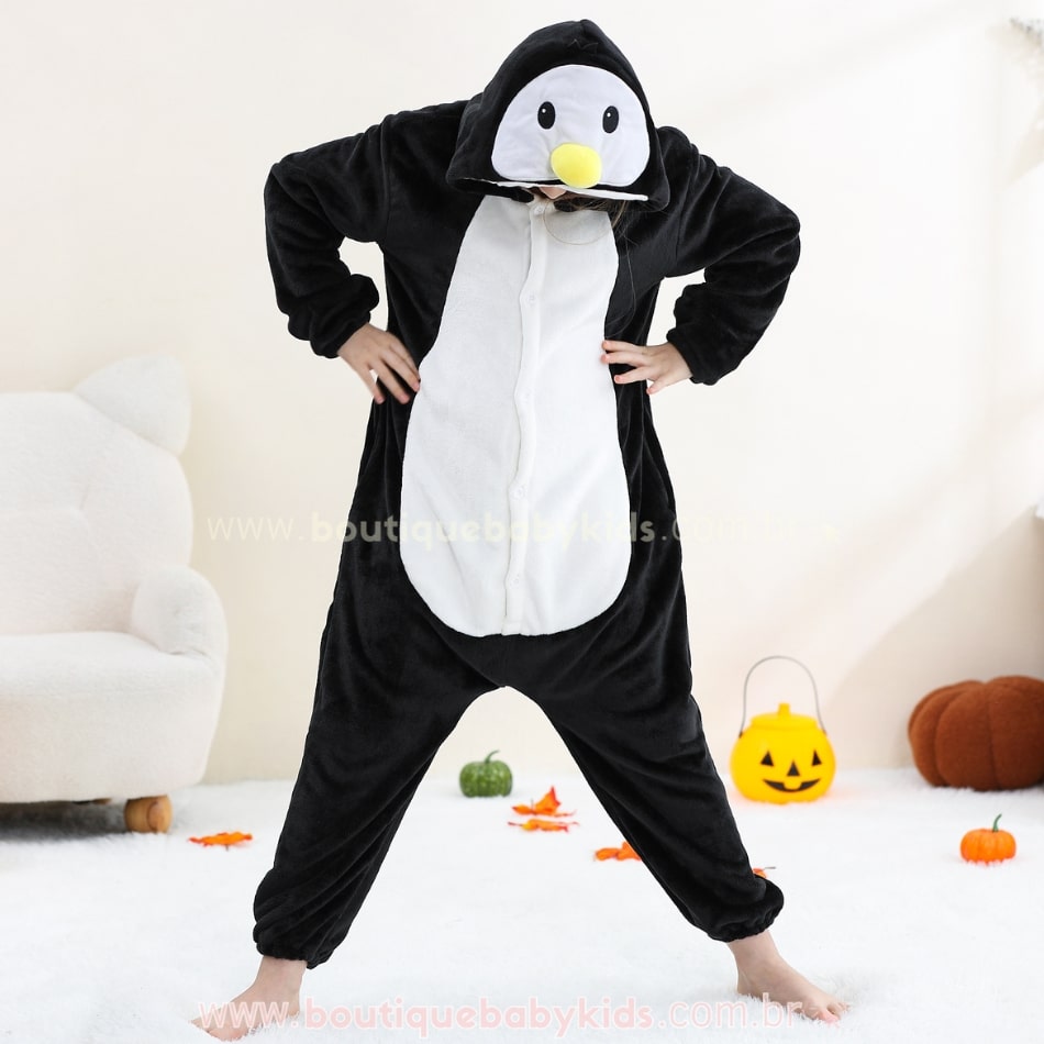 Macacão Infantil Fantasia Bichinho Kigurumi Pinguim - Boutique Baby Kids