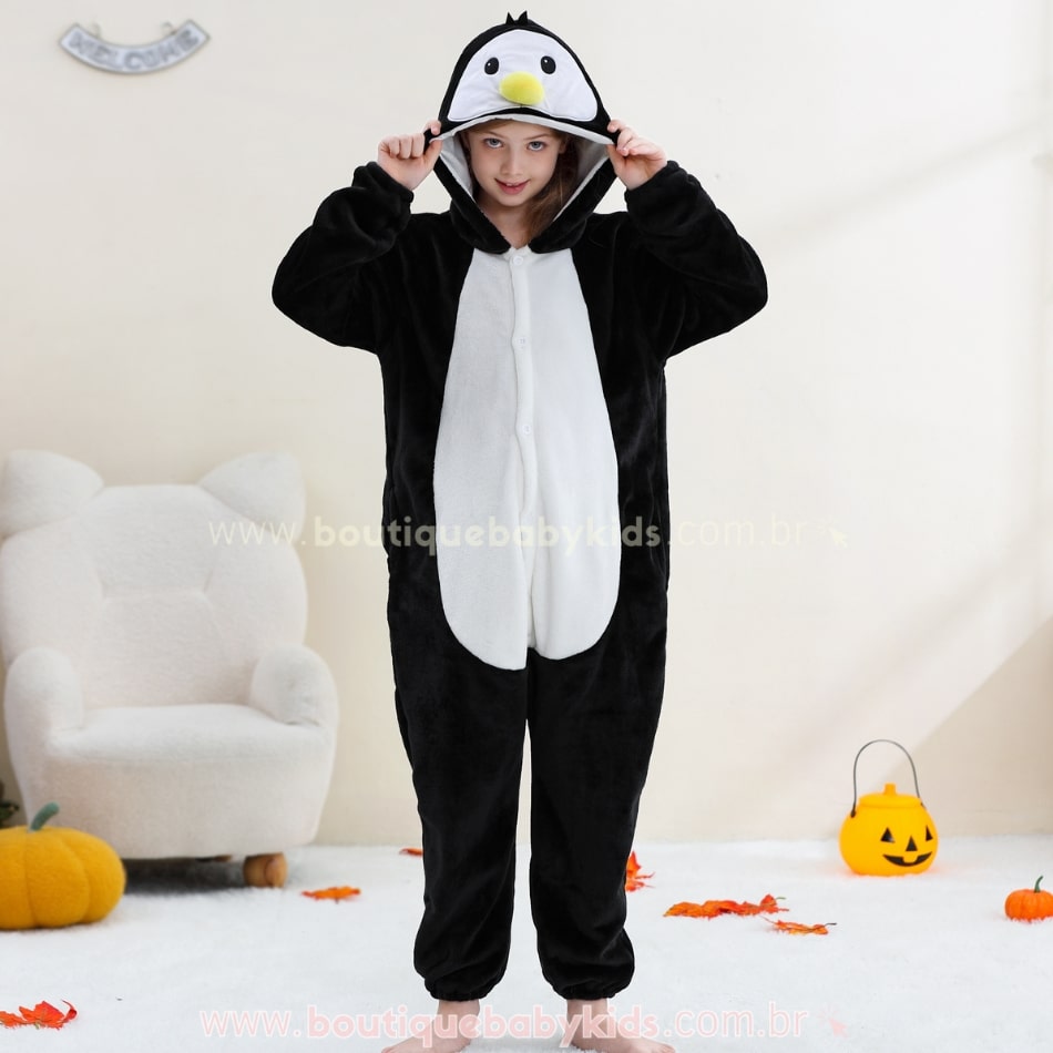 Macacão Infantil Fantasia Bichinho Kigurumi Pinguim - Boutique Baby Kids