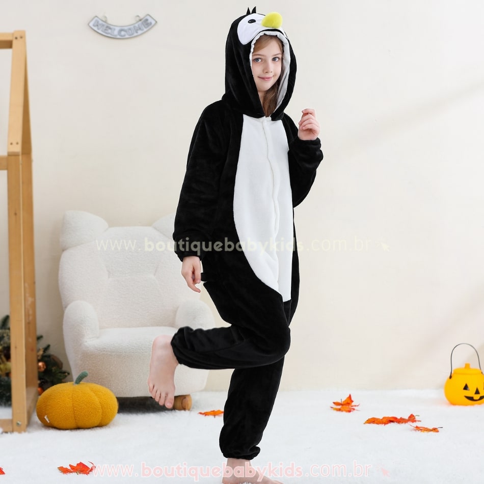 Macacão Infantil Fantasia Bichinho Kigurumi Pinguim - Boutique Baby Kids