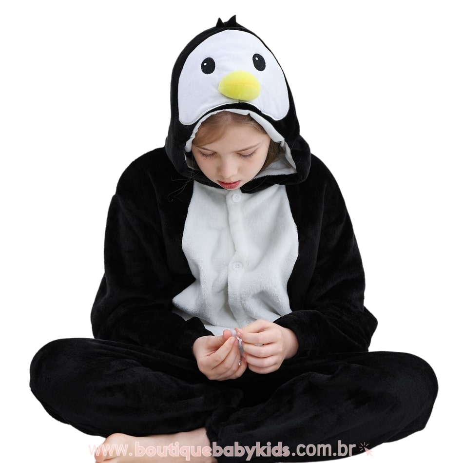 Macacão Infantil Fantasia Bichinho Kigurumi Pinguim - Boutique Baby Kids