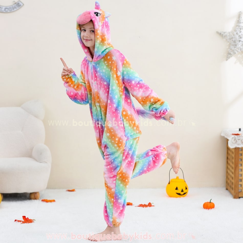 Macacão Infantil Fantasia Kigurumi Unicórnio Multicor - Boutique Baby Kids