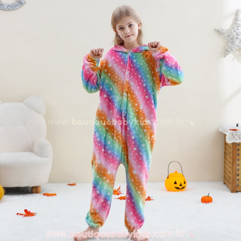 Macacão Infantil Fantasia Kigurumi Unicórnio Multicor - Boutique Baby Kids