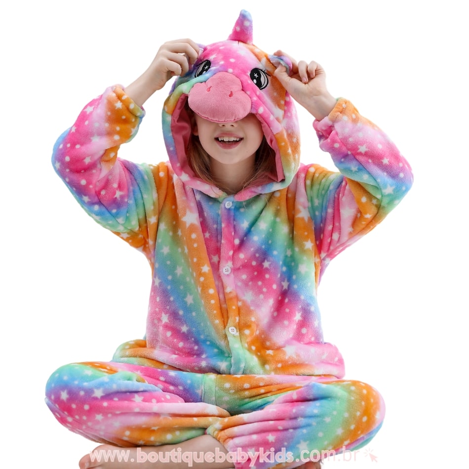 Macacão Infantil Fantasia Kigurumi Unicórnio Multicor - Boutique Baby Kids