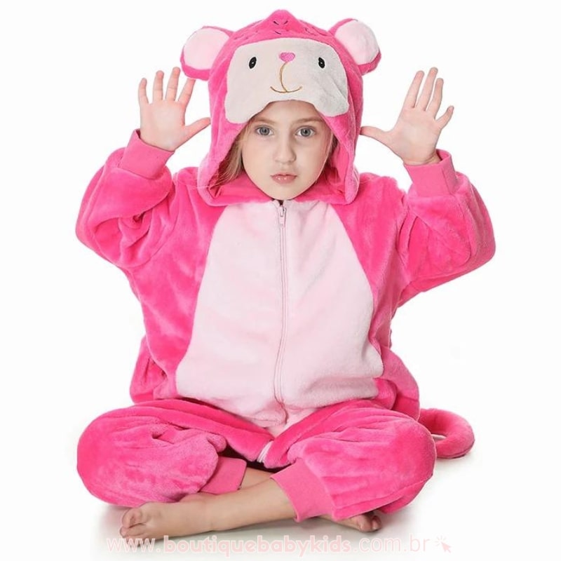 Macacão Infantil Fantasia Kigurumi Ursinha Rosa - Boutique Baby Kids