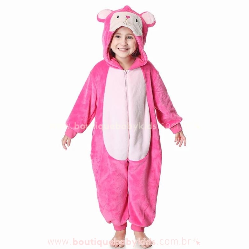 Macacão Infantil Fantasia Kigurumi Ursinha Rosa - Boutique Baby Kids