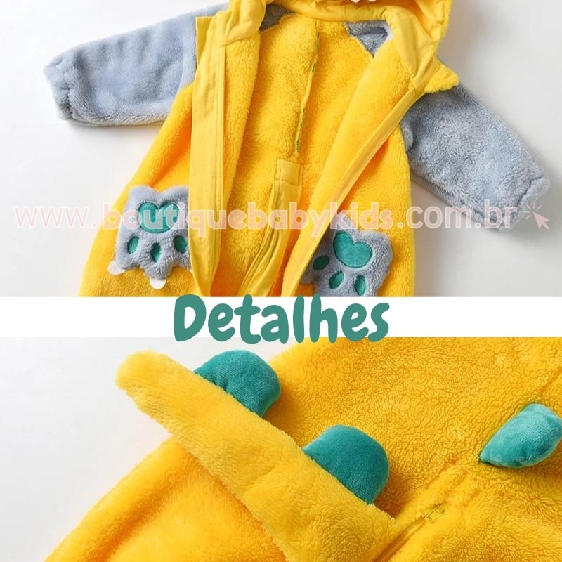 Macacão Bebê Fantasia Bichinho Dinossauro Amarelo - Boutique Baby Kids 