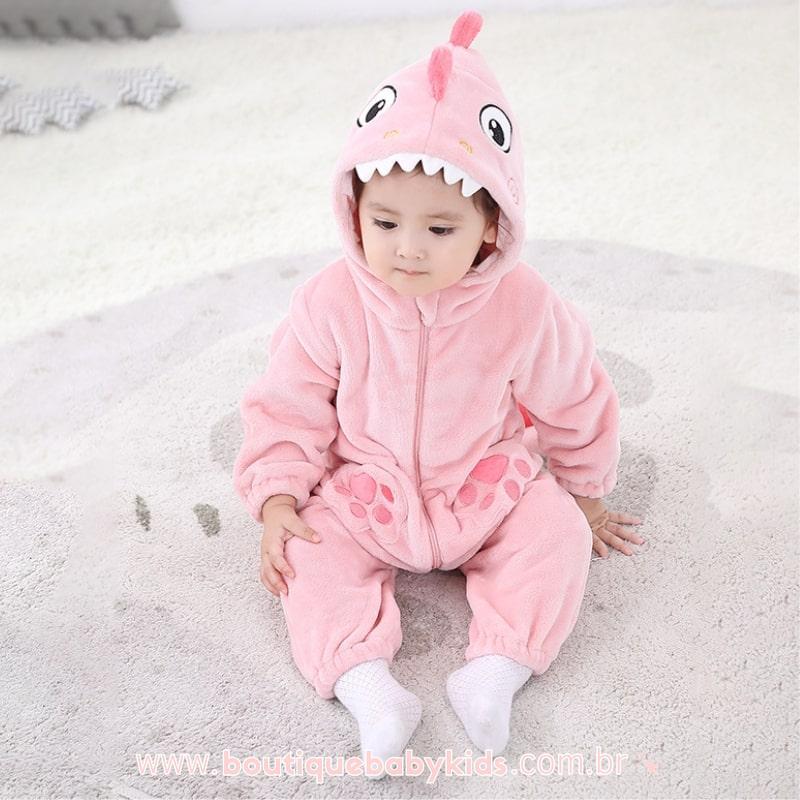 Macacão Bebê Fantasia Bichinho Dinossauro Rosa - Boutique Baby Kids 