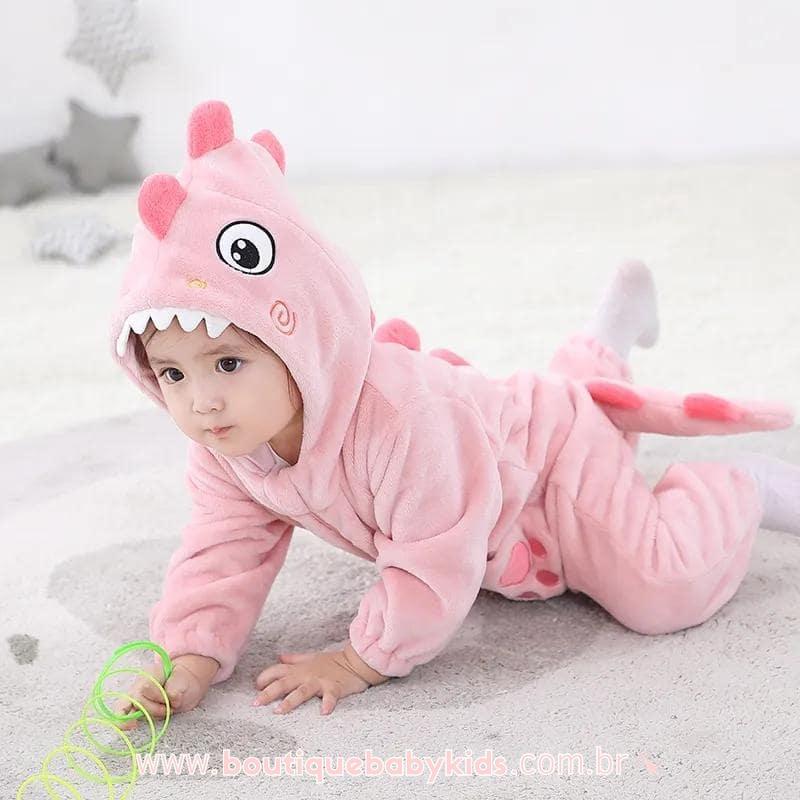 Macacão Bebê Fantasia Bichinho Dinossauro Rosa - Boutique Baby Kids 