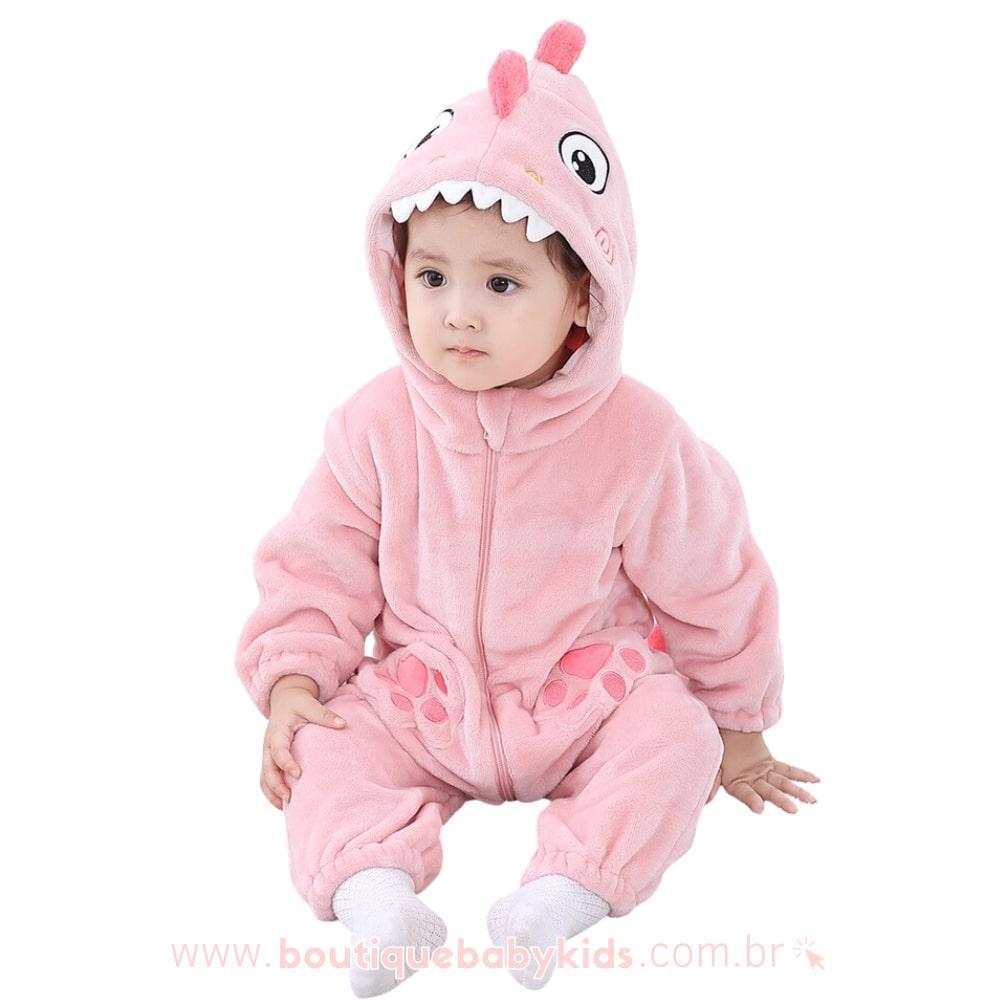 Macacão Bebê Fantasia Bichinho Dinossauro Rosa - Boutique Baby Kids 