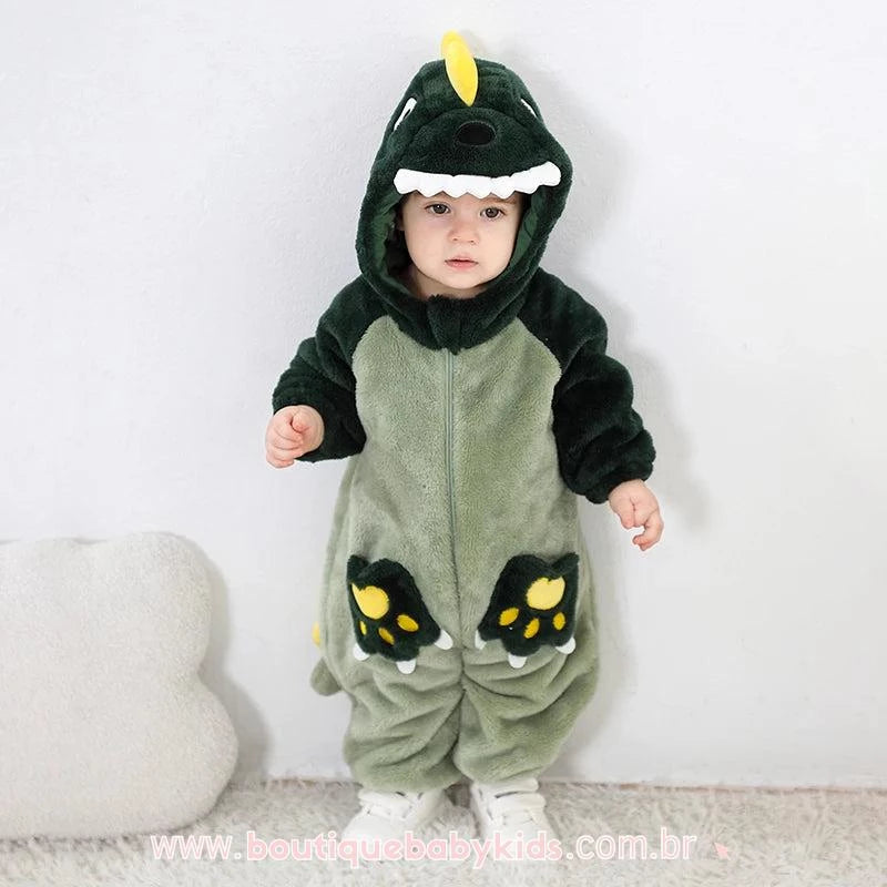 Macacão Bebê Fantasia Bichinho Dinossauro Verde - Boutique Baby Kids 