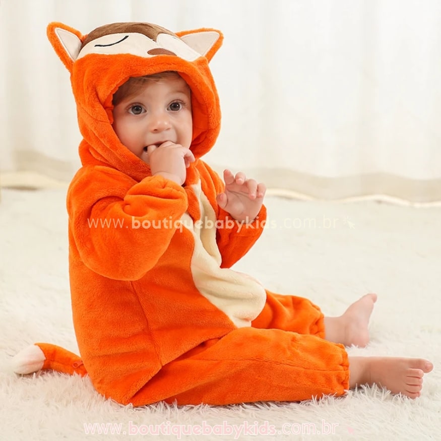 Macacão Bebê Bichinho Fantasia Raposa Laranja - Boutique Baby Kids