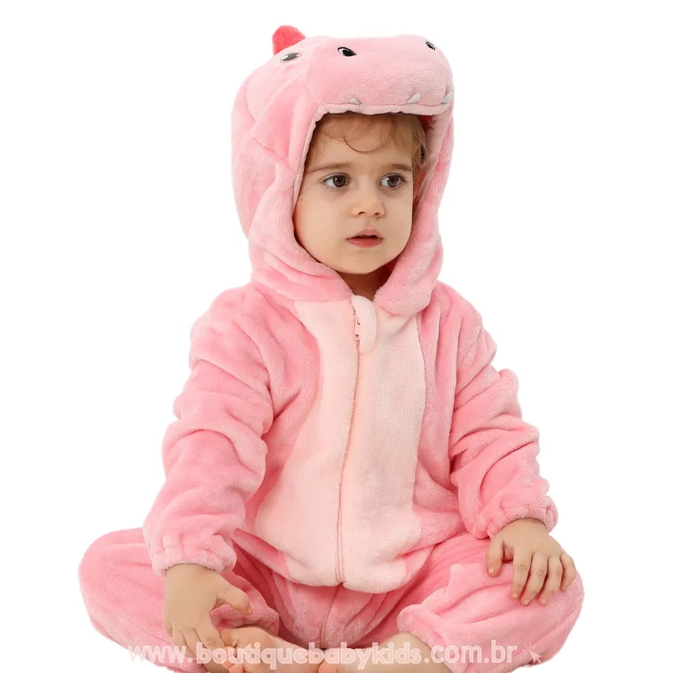 Macacão Bebê Fantasia Bichinho Dinossaura Rosa - Boutique Baby Kids 