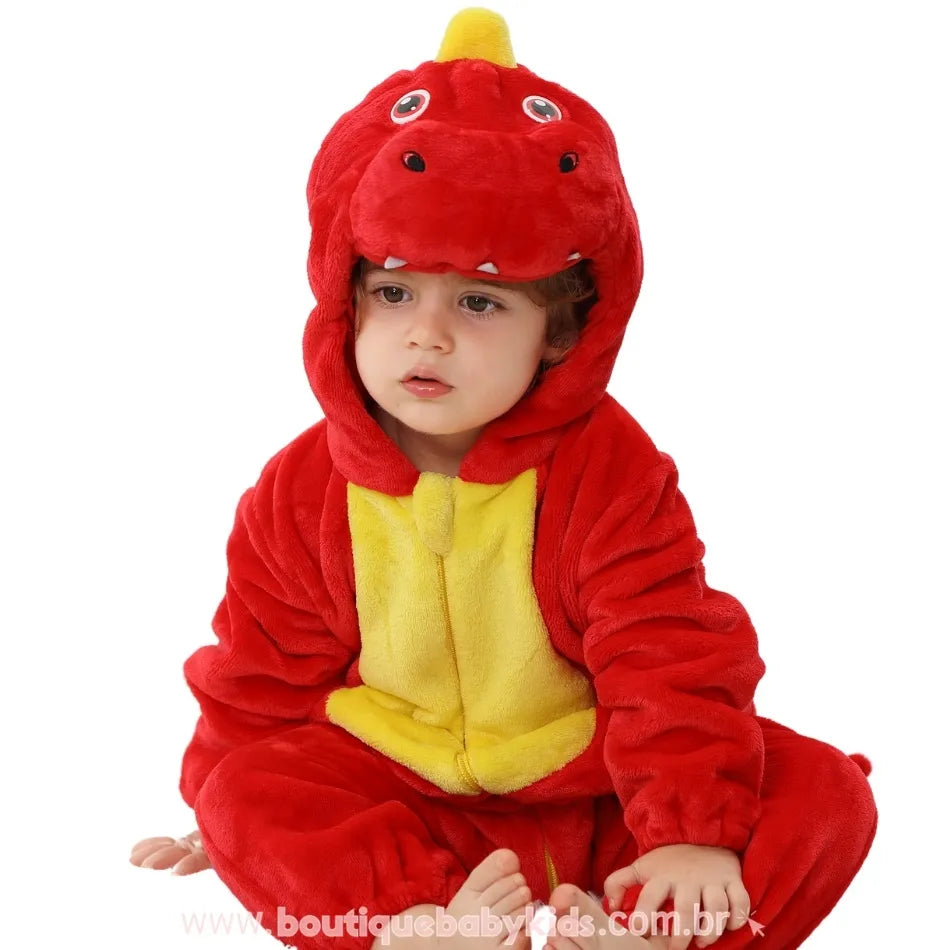 Macacão Bebê Fantasia Bichinho Dinossauro Vermelho - Boutique Baby Kids 
