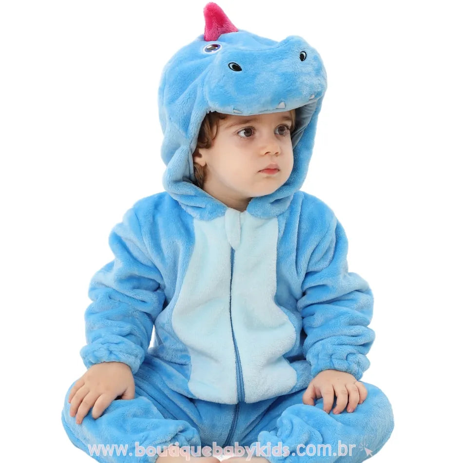 Macacão Bebê Fantasia Bichinho Dinossauro Azul - Boutique Baby Kids 