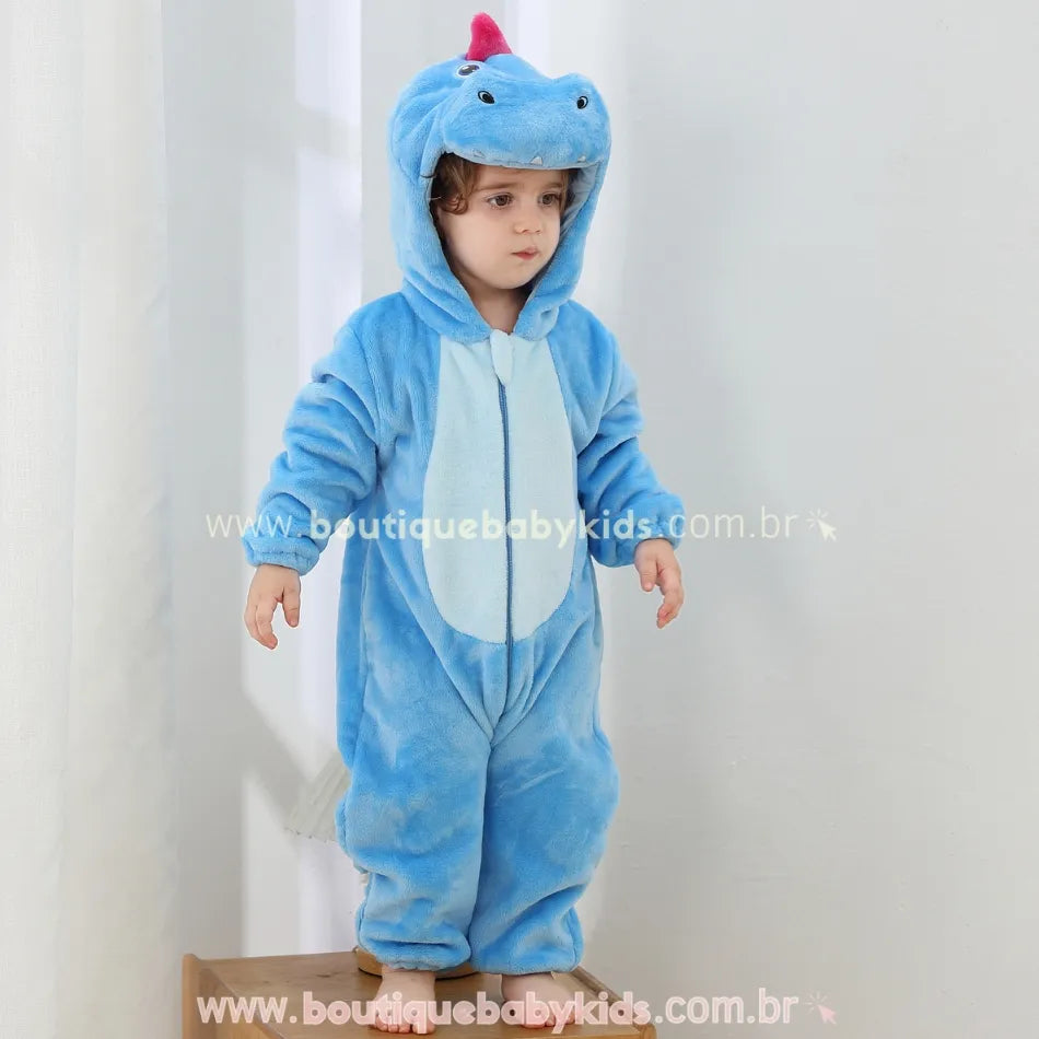 Macacão Bebê Fantasia Bichinho Dinossauro Azul - Boutique Baby Kids 
