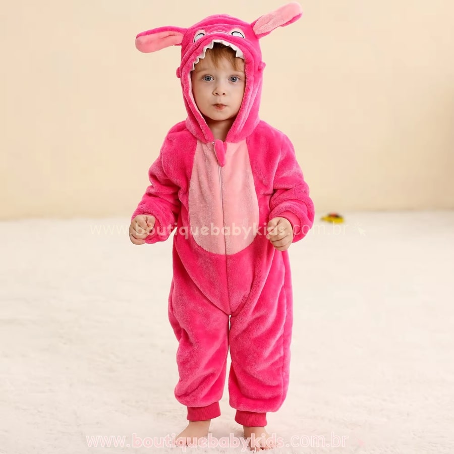 Macacão Bebê Fantasia Stitch Angel Rosa - Boutique Baby Kids