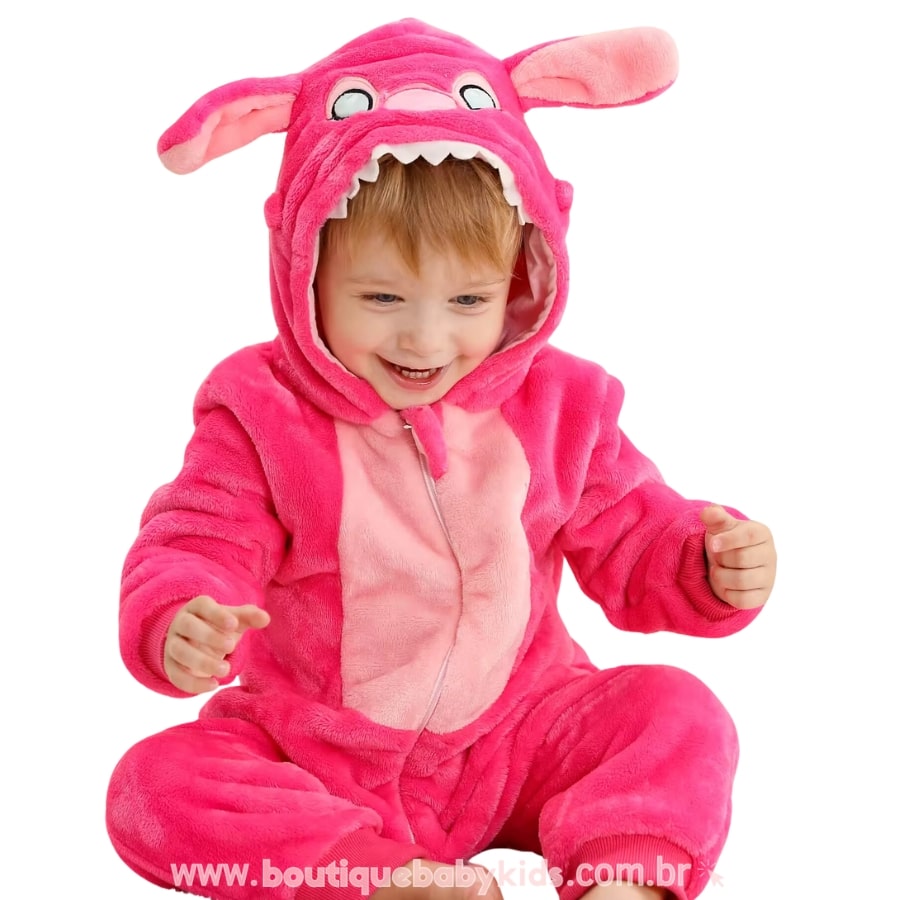 Macacão Bebê Fantasia Stitch Angel Rosa - Boutique Baby Kids