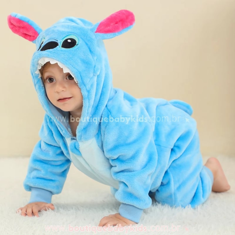 Macacão Bebê Fantasia Bichinho Stitch Azul Original - Boutique Baby Kids