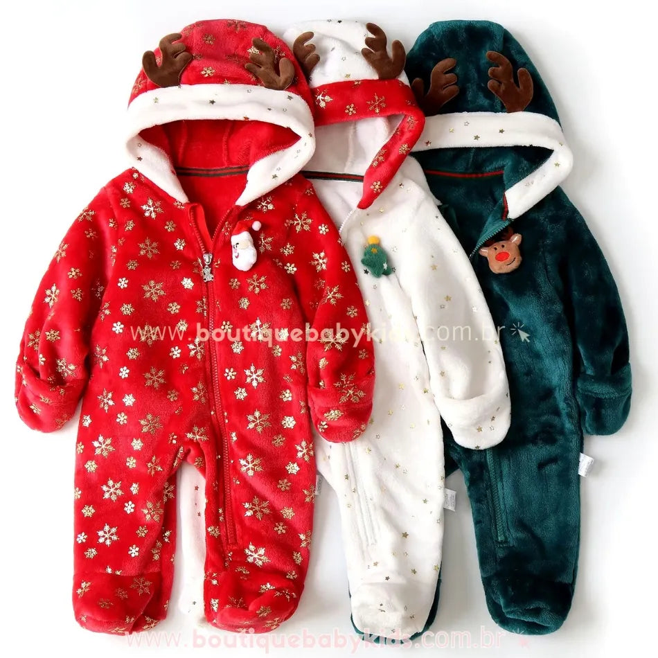 Macacão Bebê Temático de Natal Peluciado com Chifrinhos - Boutique Baby Kids