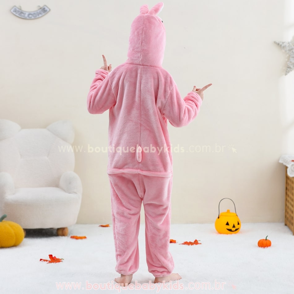 Macacão Infantil Fantasia Kigurumi Bichinho Coelhinha Rosa - Boutique Baby Kids