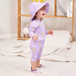 Macacão de Praia Infantil Bananas com Chapéu Lilás - Boutique Baby Kids 