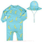 Macacão de Praia Infantil Bananas com Chapéu Azul - Boutique Baby Kids 