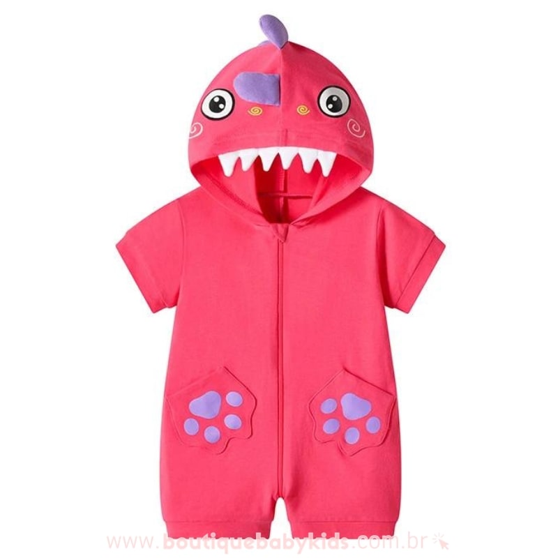 Macaquinho Bebê Fantasia Bichinho Dinossauro Pink - Boutique Baby Kids 