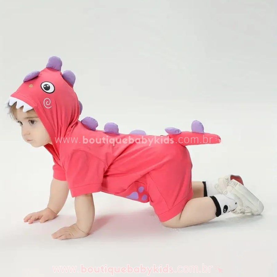 Macaquinho Bebê Fantasia Bichinho Dinossauro Pink - Boutique Baby Kids 
